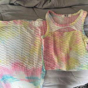 Rainbow crop top with long rainbow skirt set